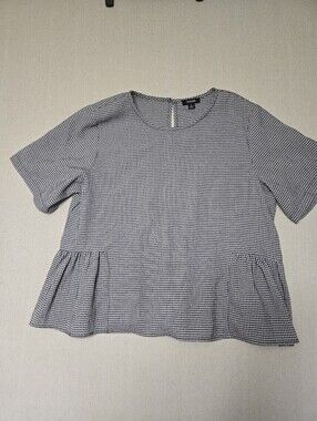 Episode Women's Black & White Gingham Peplum Top